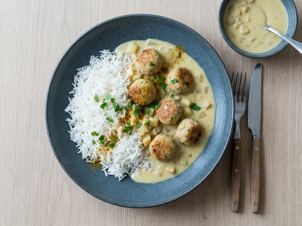 Danske vegetarboller i karrysovs