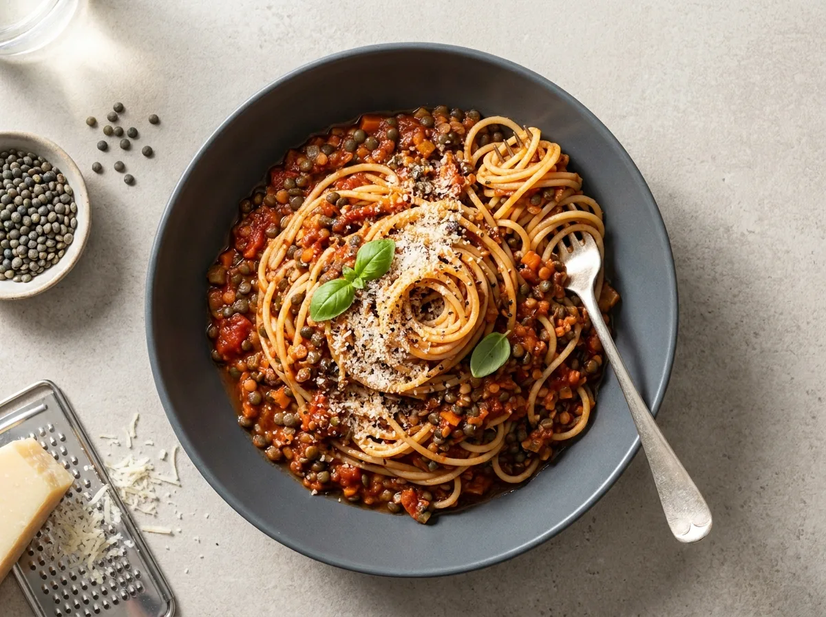 Linsebolognese med røde linser og puy-linser