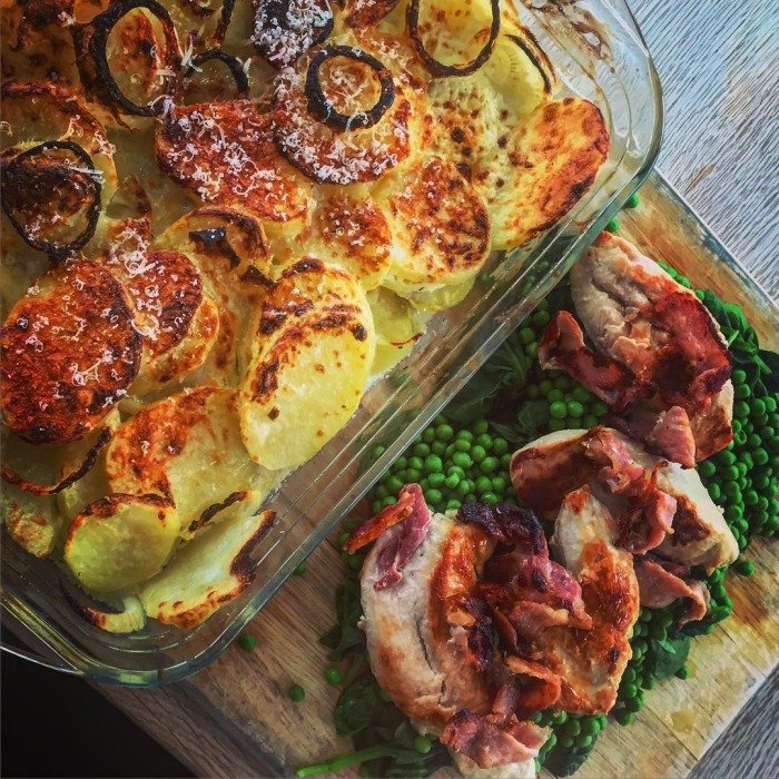Kartoffelgratin med kylling